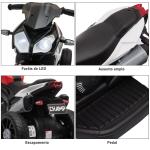 Motocicleta Elétrica Infantil com 3 Rodas Triciclo para Crianças acima de 3 anos com Bateria 6V Recarregável Funções de Música Buzina Faróis 86x42x52cm Preto e Vermelho