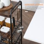 Carrinho de Cozinha com Rodas Carrinho Auxiliar de 3 Níveis com 2 Cestas e 4 Ganchos 60x38x85,5 cm Castanho Rústico