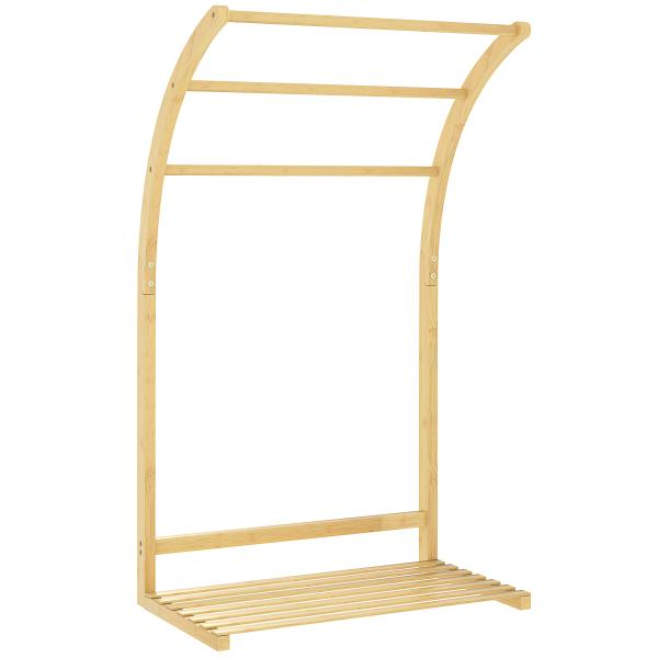 Toalheiro de Pé em Bambu com 3 Barras e Prateleira de Arrumação para Casa de Banho e Lavandaria 50x29x84 cm Natural