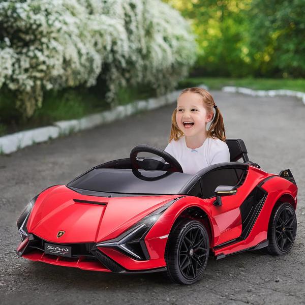 Carro Elétrico Lamborghini SIAN 12V para Crianças de 3 - 5 anos com Controle Remoto Abertura da Porta Música MP3 USB e Faróis 108x62x40cm Vermelho