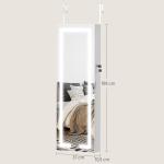 Espelho Joalheiro de Parede com Luzes LED e Fechadura para Pendurar na Parede ou na Porta 37x10,5x108 cm Branco