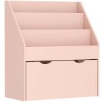 Estante para Livros Infantil de 4 Níveis com 3 Prateleiras e 1 Gaveta com Rodas 62,5x30x70 cm Rosa