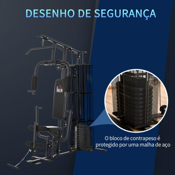 Máquina Multi Estação de Musculação com Placas de Peso de 45kg Carga Máxima 120kg para Treinamento Fitness 150x110x210cm Preto