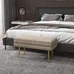 Banco Pé de Cama 30L Banco com Armazenamento para Dormitório Estofado em Veludo 79,5x37,5x43 cm Bege