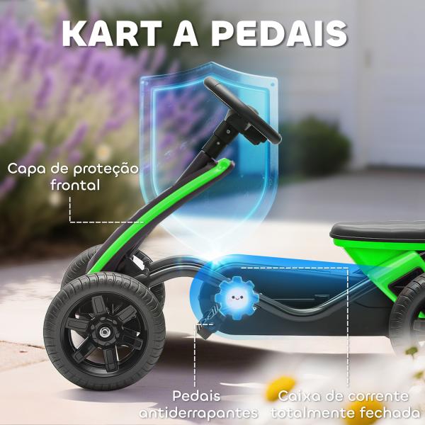 Kart Pedais Kart com Rodas Antiderrapantes de EVA Estrutura Metálica Carga 30 kg para Crianças de 2 - 5 Anos 85,5x49x57 cm Verde