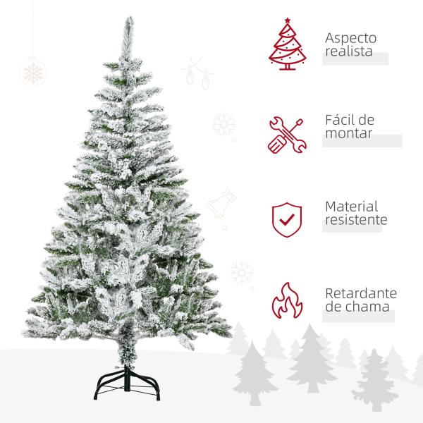 Árvore de Natal Artificial 150 cm com Neve Ignífugo com 358 Ramos Folhas de PVC Abertura Automática Base Dobrável Verde