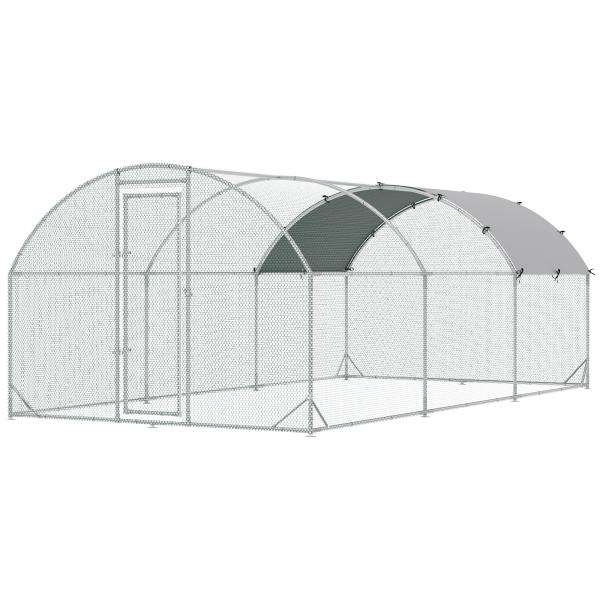 Galinheiro para Exterior Grande com Teto de Tecido Oxford e Fechadura para 12 - 18 Galinhas 5,7x2,8x1,97cm Prata