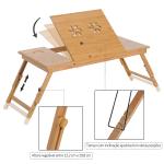 Mesa de Computador Portátil de Bambu Dobrável Reclinável e Altura Ajustável Mesa Auxiliar com1 Gaveta 72x35x22 - 30 cm Madeira