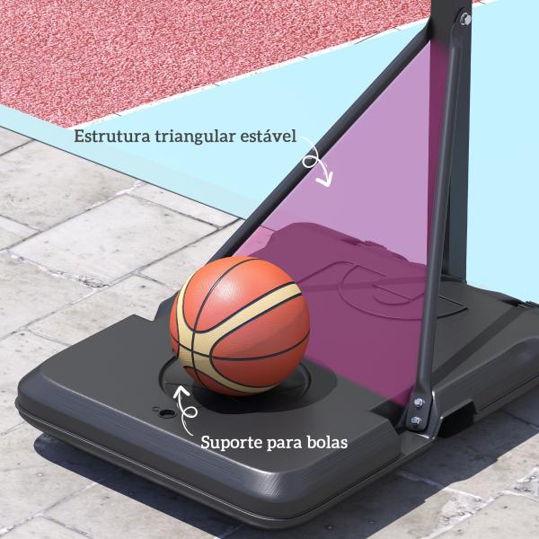 Tabela de Basquetebol Ajustável de 146 - 236 cm Portátil com Rodas e Base Preenchível com Água ou Areia 71x45x146 - 236 cm Preto