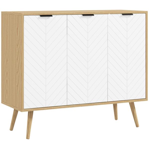 Aparador de Cozinha Moderno com Prateleiras Ajustáveis 2 Armários e Anti - Tombo 91,5x35x77,4 cm Branco e Madeira