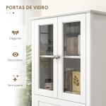 Armário de Cozinha Móvel Auxiliar de Cozinha com 2 Portas de Vidro Gaveta e Prateleiras Ajustáveis 61x35x168,5 cm Branco