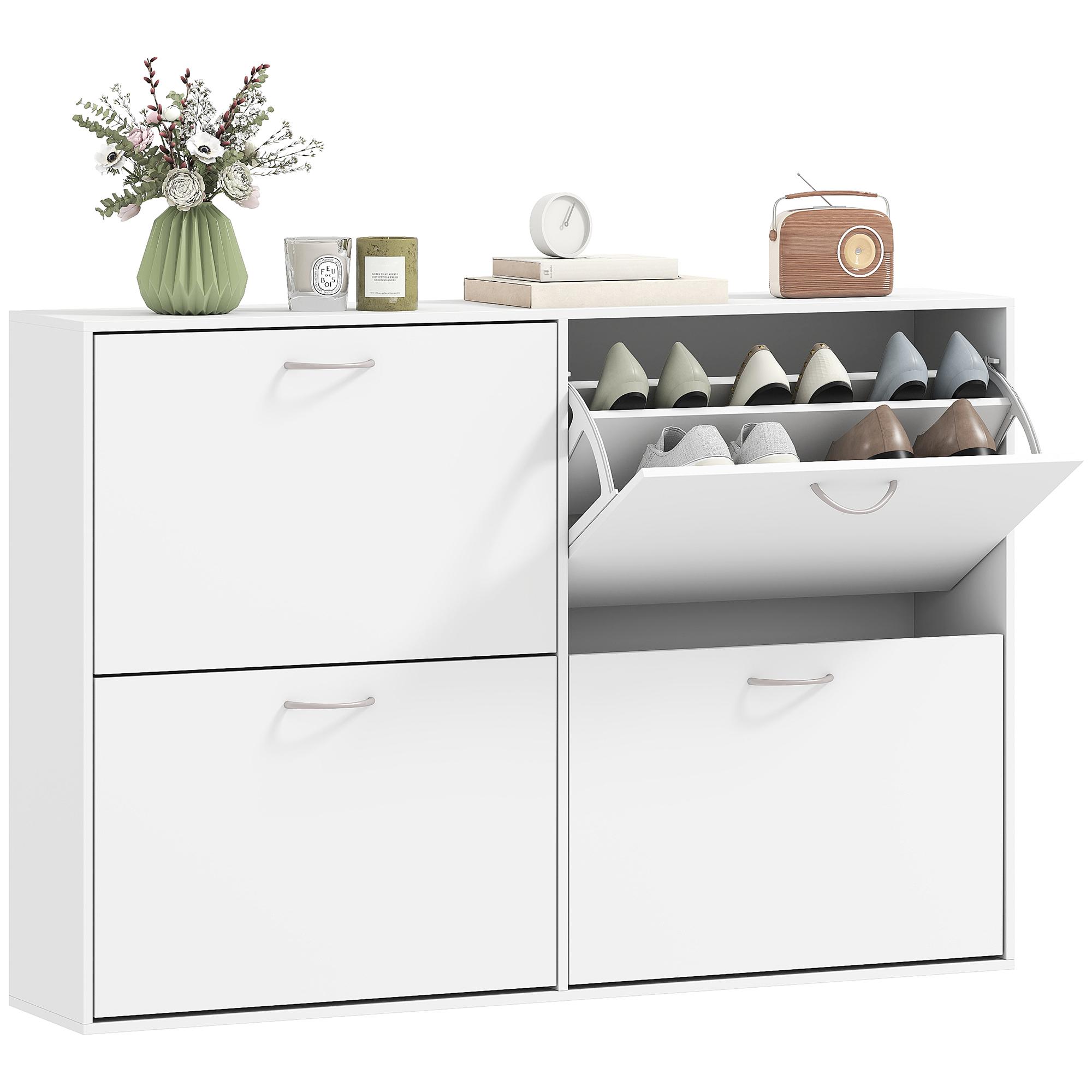 Sapateira Moderna com 4 Gavetas Abatíveis e Prateleiras Ajustáveis para 16 - 24 Pares de Sapatos 120x24x81 cm Branco