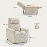 Poltrona Relax Reclinável Manual Estofada em Veludo com Apoio para Pés 73x86x100 cm Creme