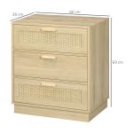 Cómoda com 3 Gavetas de Vime Cómoda de Madeira para Dormitório Sala de Estar Estilo Boêmio 60x38x69 cm Madeira
