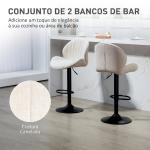 Conjunto de 2 Bancos de Bar Giratórios com Altura Ajustável 62 - 83 cm, Revestidos em Chenille, com Encosto e Apoio para os Pés, Bege
