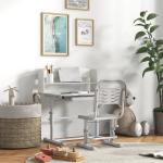 Conjunto de Secretária e Cadeira para Crianças com Altura Ajustável e Ângulo da Mesa Ajustável 80x54,5x82 - 104 cm Cinza e Branco