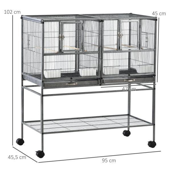 Gaiola de pássaro pequeno com 2 bandejas 4 alimentadores 4 poleiros 95x45,5x102 cm