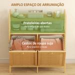 Móvel de Casa de Banho com Cesto para Roupa Suja Móvel para Roupa Suja em Bambu 2 Sacos de Roupa 82x33x88 cm Madeira