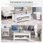 Mesa de Centro com Bancada Elevável Mesa de Centro com 2 Compartimentos Abertos Bancada de Imitação a Mármore Mesa Retangular para Sala de Estar 105x50x49cm Branco
