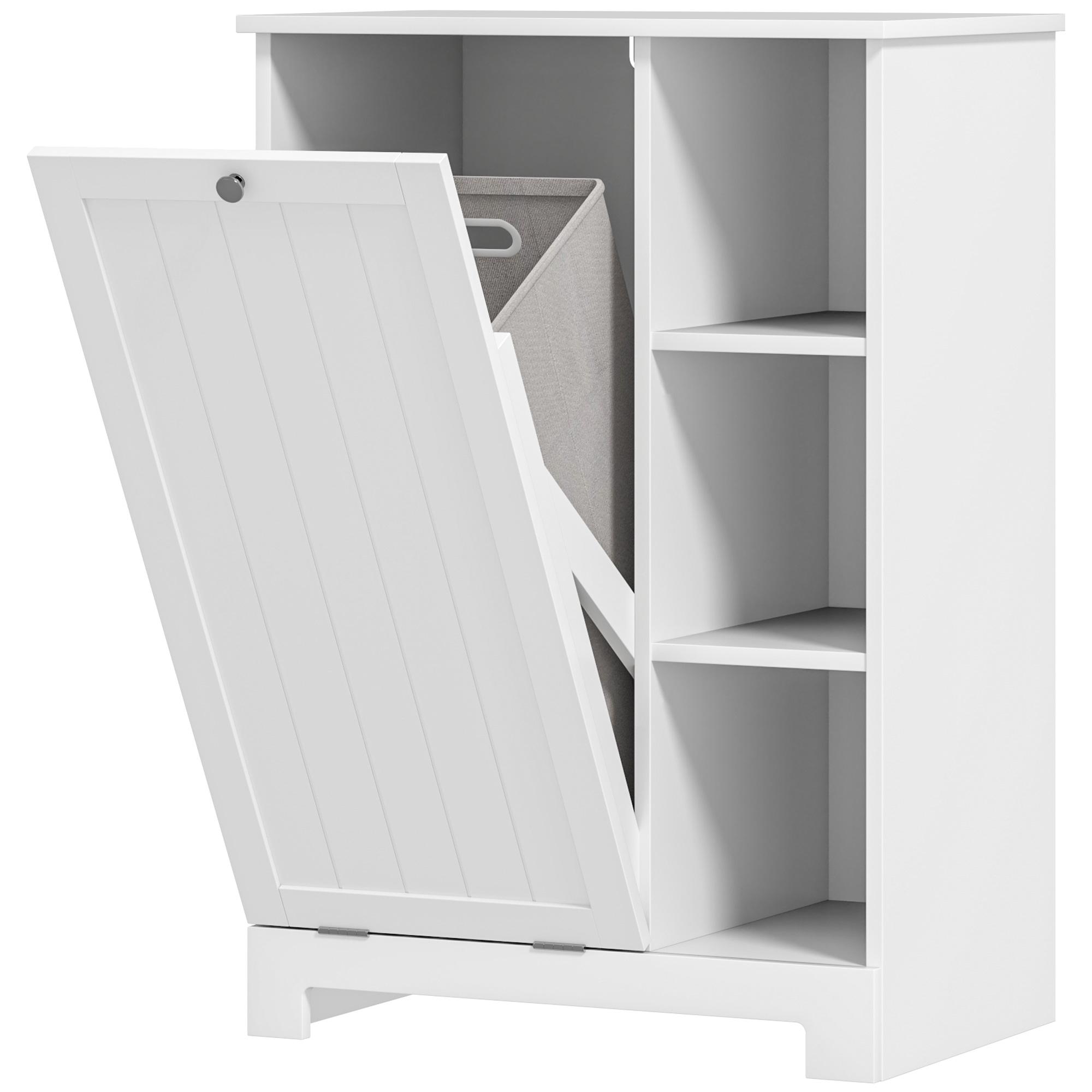 Móvel Casa de Banho com Cesto para Roupa Móvel Auxiliar Casa de Banho com Prateleiras Abertas e Cesta Amovível 60x38x86 cm Branco
