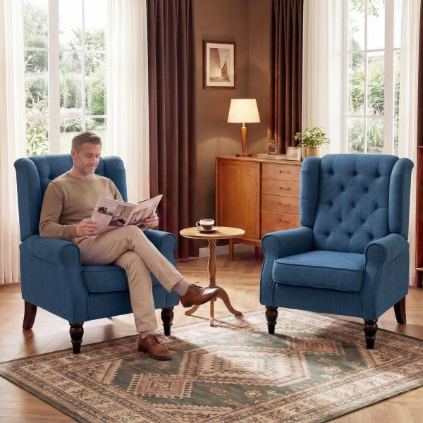 Poltrona de Sala de Estar Poltrona Moderna para Dormitório com Pés de Madeira Poltrona Individual 74x86x102 cm Azul