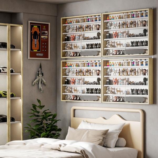 Vitrine de Parede de Madeira com Prateleiras Ajustáveis e 2 Portas Corredeiras de Vidro para Coleções Perfumes 80x9,5x60 cm Madeira e Branco