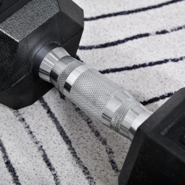 Conjunto de Halteres 20 kg com Barra Metálica e Cabeça Hexagonal Conjunto de Pesos para Treino 31x13,5 cm Preto e Prata