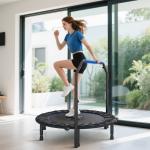 Trampolim Fitness Ø114 Trampolim Dobrável com Pega Ajustável em 4 Níveis Estrutura de Aço Azul
