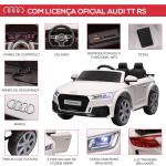 Carro Elétrico Audi TT para Crianças acima de 3 Anos com Controlo Remoto Música e Luzes Bateria 12V 102x60x44 cm Branco