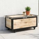 Baú de Exterior 121 L Baú de Armazenamento em Madeira com 4 Rodas para Jardim Pátio Varanda 100x50x43 cm Natural e Preto