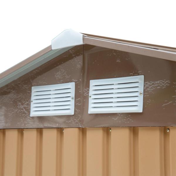 Abrigo de Jardim 213x130x185cm Abrigo de Jardim Metálico de Exterior com 2 Portas Deslizantes e 4 Janelas Marrom Claro