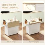Ilha de Cozinha com Rodas com Lateral Dobrável Gaveta Suporte para Temperos e Prateleira Ajustável 106x42x87 cm Branco e Carvalho