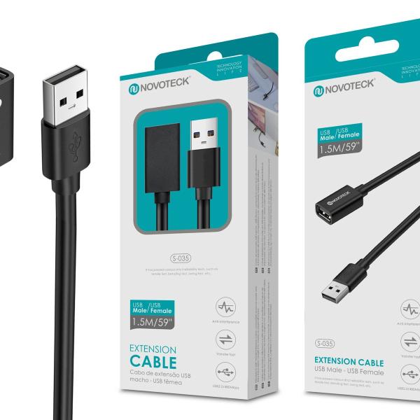 Cabo de Extensão USB - Macho/Fêmea, 1.5m, USB 2.0, S-035