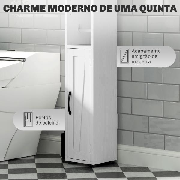 Coluna Casa de Banho com Compartimento Aberto Prateleiras Ajustáveis e Suporte para Papel Higiênico 20x20x185 cm Branco
