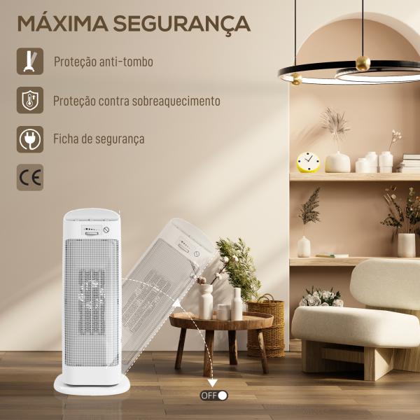 Aquecedor Elétrico de Baixo Consumo 2000W PTC com 4 Modos Termóstato Regulável Oscilação de 55° 20x20x49 cm Branco