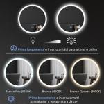Espelho Casa de Banho Redondo com Luzes LED 70x70 cm Função Antiembaciamento 3 Luzes Função de Memória e Interruptor Tátil Prata