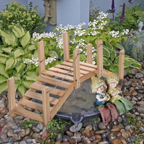 Ponte de Jardim de Madeira com Corrimãos de Correntes Metálicas Ponte Decorativa para Lagoa para 100x32x48 cm Madeira