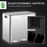 Balde de Lixo de Cozinha com 3 Compartimentos 3x15L com Pedais Tampas com Fechamento Suave e Cubo Amovível Prata