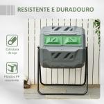 Compostor de Tambor Giratório com Capacidade 160L de Dupla Câmara e Ventilação para Resíduos Orgânicos 71x65x96 cm Cinza e Verde