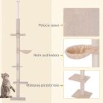 Árvore Arranhadora para Gatos Arranhador para Fixar ao Teto Altura Ajustável com Plataformas Poste de Sisal 40x34x230 - 260cm Bege