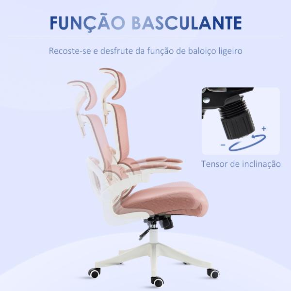 Cadeira de Escritório Giratória de Malha Cadeira de Escritório Basculante com Encosto Alto 62x58x120 - 133 cm Rosa