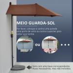 Chapéu de Sol de Parede 200x190x240 cm com Manivela Poste de Aço e Base Cruzada Anti - UV para Terraço Varanda Castanho