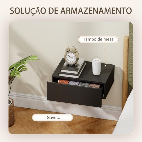 Conjunto de 2 Mesas de Cabeceira Flutuantes com 1 Gaveta para Quarto 40x30x15 cm Preto