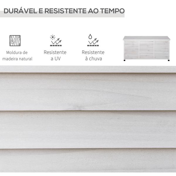 Baú de madeira ao ar livre Caixa de armazenamento de jardim com tampa que pode ser aberta 127x56x60 cm Branco