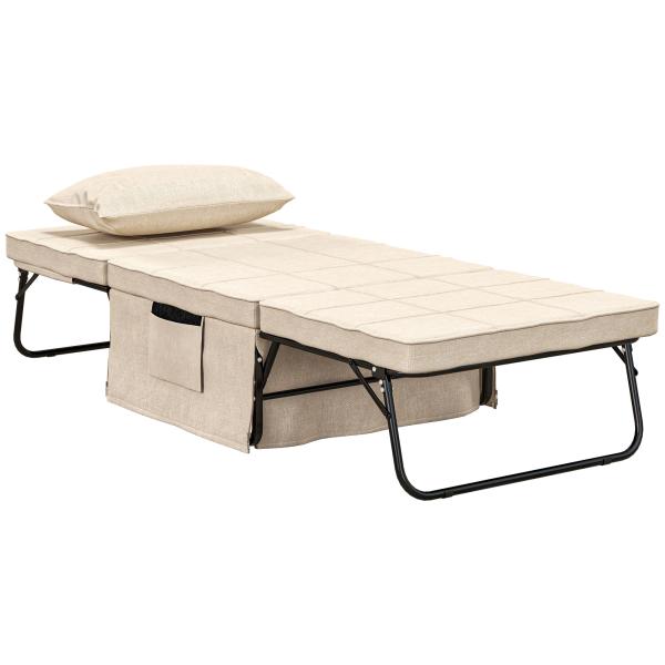 Sofá Cama 4 em 1 Estofado em Linho com Encosto Ajustável em 5 Níveis e Almofada Acolchoada 75x80x74 cm Creme