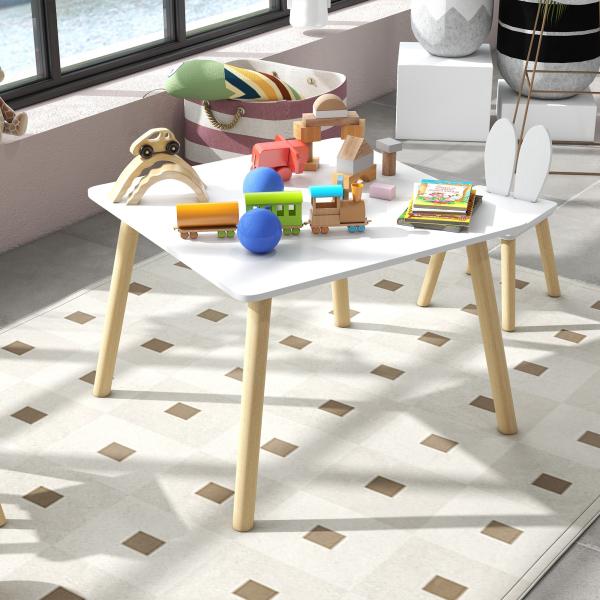 Mesa Infantil com Encosto de Cadeiras com Orelhas de Coelho Mesa Infantil para Sala de Jogos de Berçário Branca