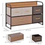 Cómoda com 5 Gavetas de Tecido Amovíveis e Dobráveis Base Elevada Armário de Armazenamento 87,5x29x58cm Multicor