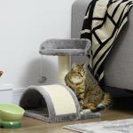 Arranhador para Gatos de 2 Níveis com Poste e Tapete de Arranhar Cama e Bola Suspensa 35,5x37x46 cm Cinza