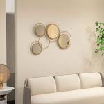 Espelho Decorativo de Parede em Metal 3D Decoração de Parede Metálica com 4 Espelhos Redondos para Corredor 110x68 cm Dourado