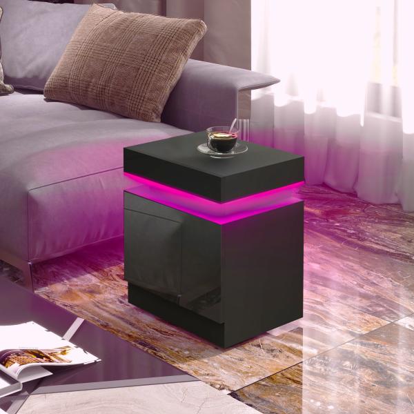 Mesa de Cabeceira com Luz LED Painel de Alto Brilho 2 Gavetas e Controlo Remoto para Dormitório 45x35x52 cm Preto